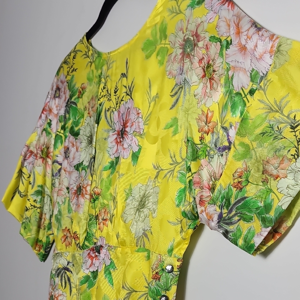 ANTHROPOLOGIE Marika Blouse Floral Yellow Wrap Top In Green Motif Size US 0 - Picture 16 of 16
